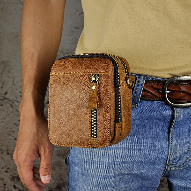 Genuine Leather Men's Waist Bag Travel Pack Belt Wallet Purses Phone