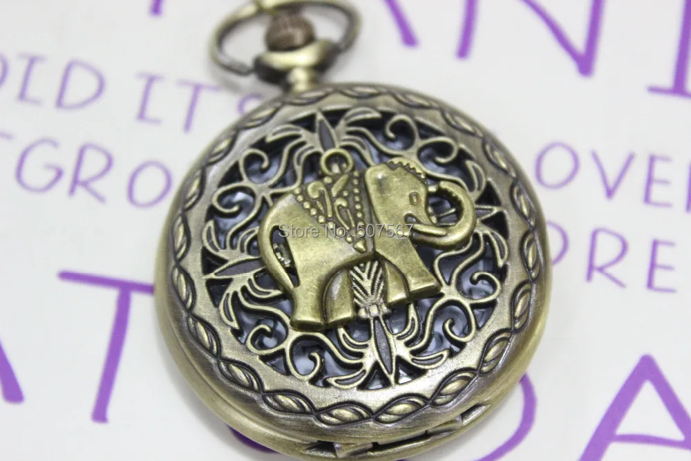 Wholesale bronze elephant pocket watch Necklace Pendant antique steampunk jewelry friendship