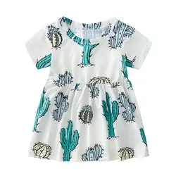 Прекрасный малышей летнее платье для маленьких девочек с рисунком летняя одежда с короткими рукавами модная детская одежда повседневные