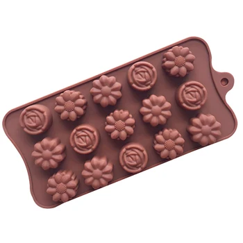 

3D Creative Multishape Flower Rose Pattern 15 Cavity Silicone Casting Mould Diy Baking Tool Bake Ware Mold For Cake Soap Chocola