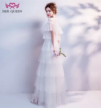 

ISER QUEEN O neck Tiered Bohemian Beach Wedding Dress Sexy Illusion Short Sleeve Fashion Country Wedding Dresses WX0089
