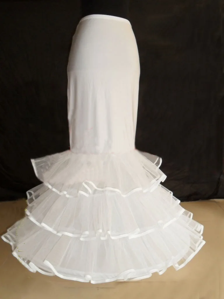

Bridal 1 Hoop Three-layer Hard Net Lotus Leaf Petticoat Long Tulle Skirts Big Fishtail Womens Underskirt For Wedding Dress