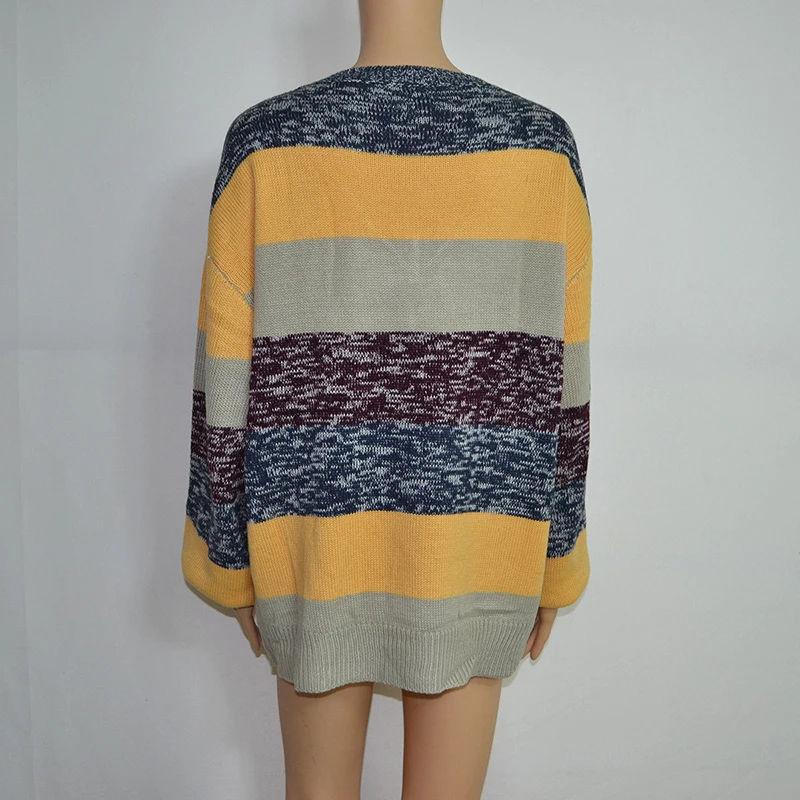 Fitshinling, разноцветный полосатый свитер с v-образным вырезом, женская одежда, мода, зимние свитера и пуловеры, вязаная одежда, джемперы, распродажа