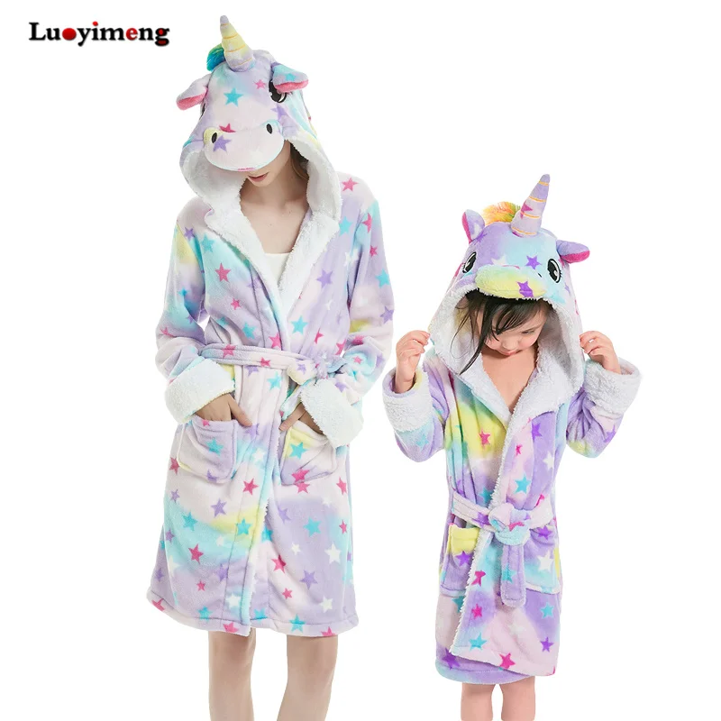 

Kids Bathrobe Hooded Beach Towel Girls Boys Bath Robe Animal Unicorn Bathrobes For Women Pyjamas Baby Nightgown Winter Sleepwear