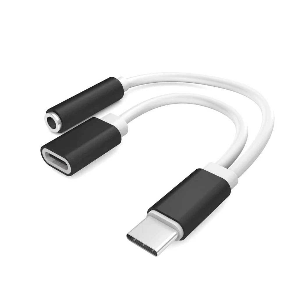 

13cm 2 in 1 Type-C USB Male to Type-C Female Adapter Audio Charge Cable 3.5mm AUX Headphone Converter