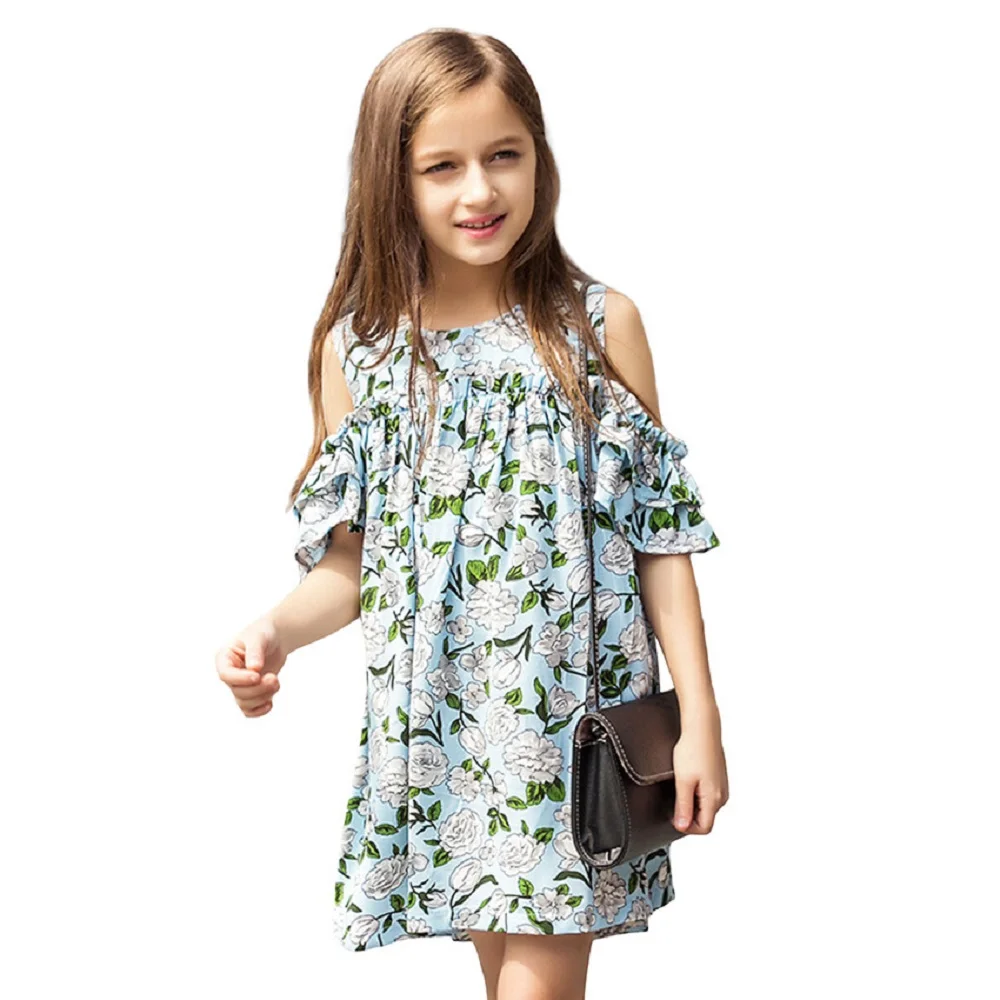 Teen Girls Summer Dress Floral Print Off -shoulder Fashion Chiffon Dress Bohemian Holiday Kids Dress For 9 10 11 12 14 16 Years Teen Girls Summer Dress Floral Print Off -shoulder Fashion Chiffon Dress Bohemian Holiday Kids Dress For 9 10 11 12 14 16 Years
