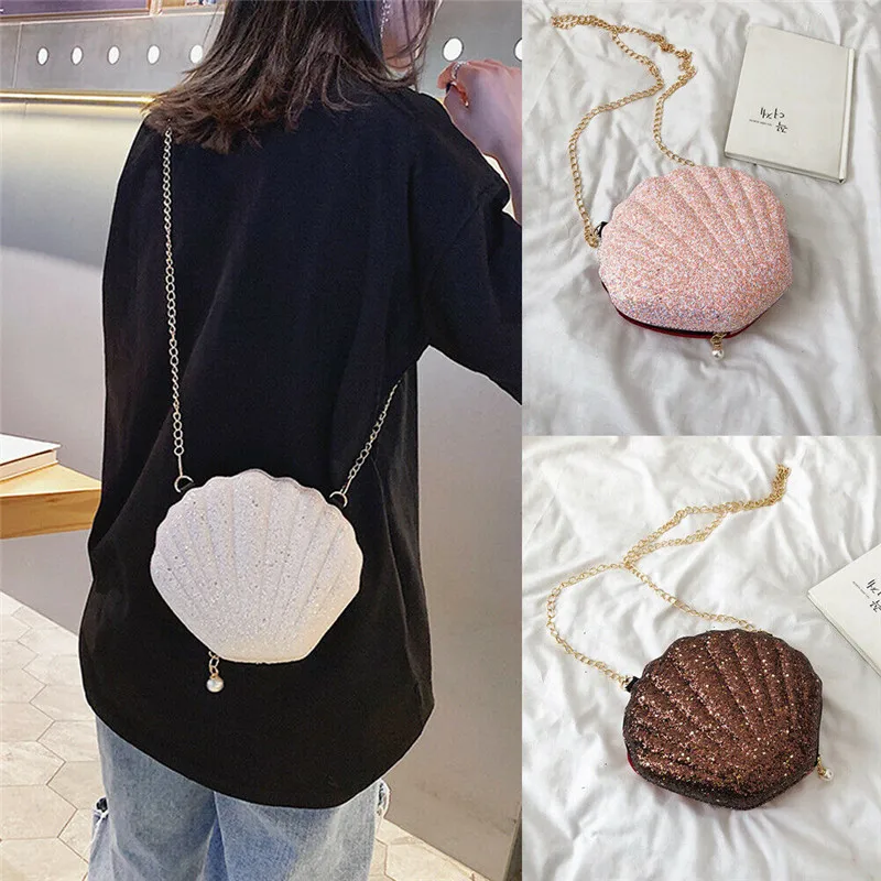 

Fashion Women Girls Shell Shape Tote Messenger Bags Lady PU Handbag Chain Cross Body Bag Shoulder Bag Coin Purse Mini Bags