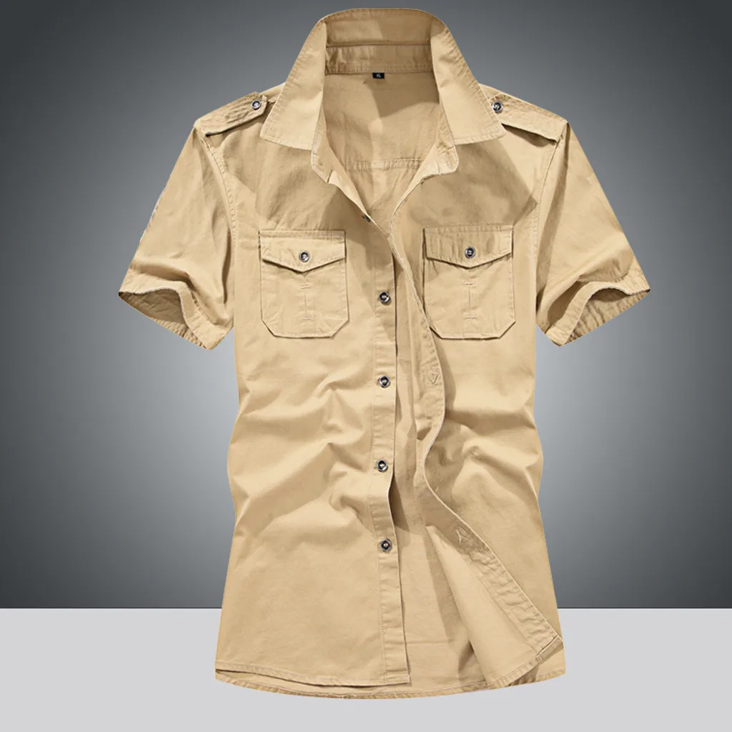 Lncdis Роскошные Для мужчин рубашка в стиле милитари s короткий рукав Slim Fit Camisa Masculina