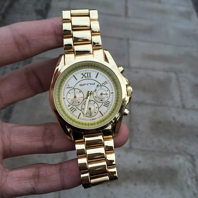 

2015 New Arrival Classic Metal Watch Fake Three Eyes Roman Numerals Dial Stainless Steel Oversized Bracelet Watch