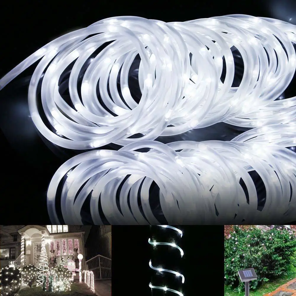 23ft 50LED Solar Power Rope Tube Lights Strip Waterproof Outdoor Garden