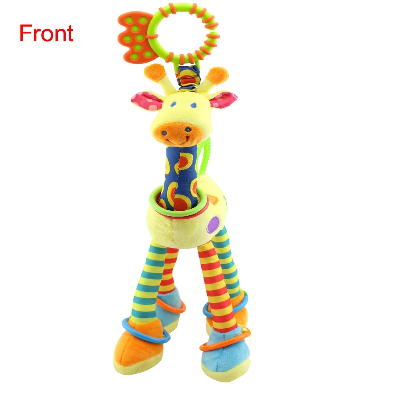 Plush Infant Baby Development Soft Giraffe Animal Handbells Rattles Handle Toys Hot Selling WIth Teether Baby Toy D-25