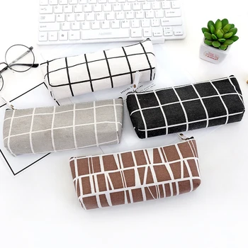 

1Pcs Canvas Pencil Case school kawaii Pencil Bag Simple Striped grid Office&School Supplies Pen bag Students school stationery