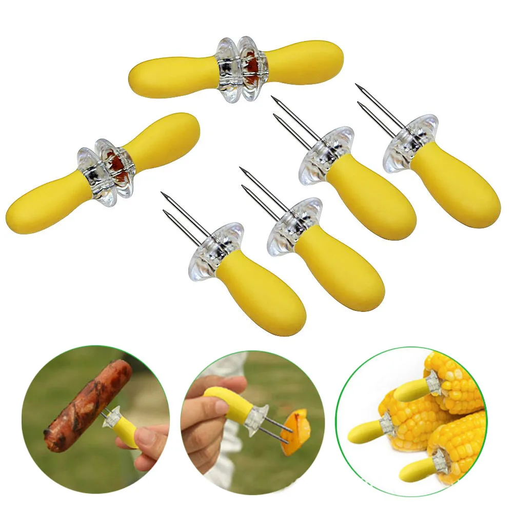 Hot Twin Prong Skewers Corn in the cob holders Barbecue Fork 8pcs Fruit