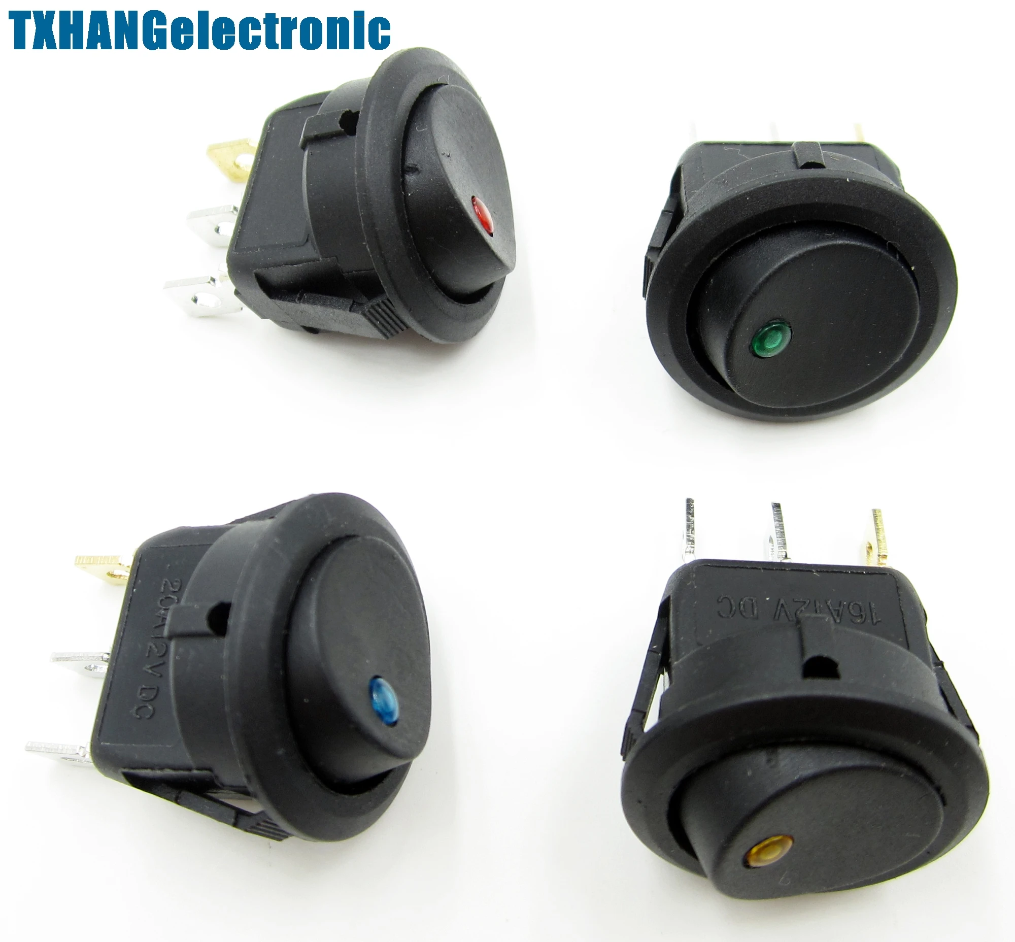 

4PCS LED Dot Light Car Auto Boat 3Pin Round Rocker ON/OFF Toggle SPST Switch 12V