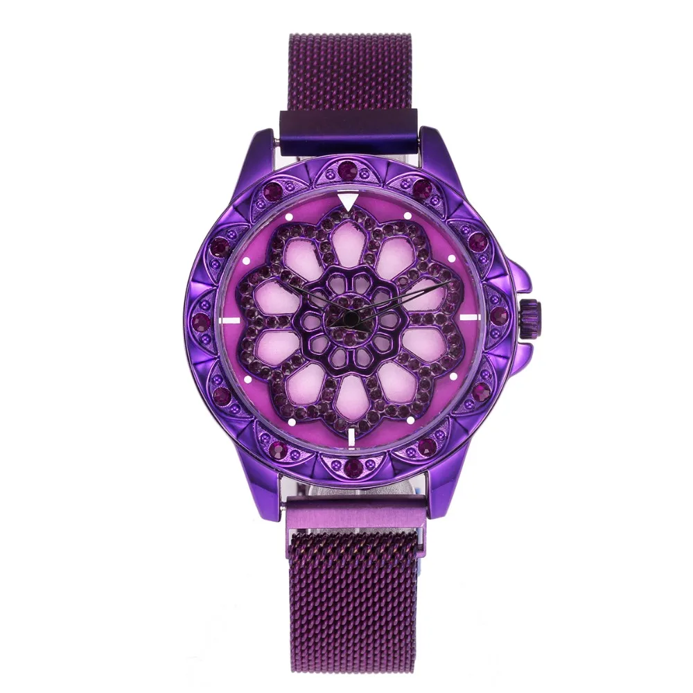 

Fashion Elegant Women Watches Rotatable Flower Dial Mesh Belt Quartz Wristwatch New Creative Ladies Watch 50pcs/lot