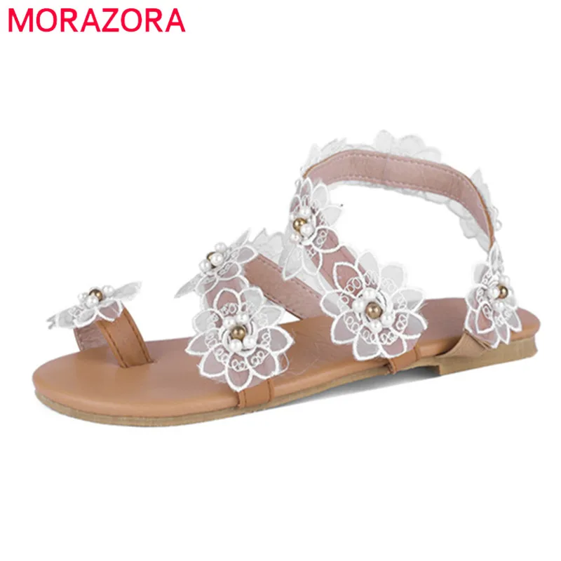 

MORAZORA 2019 new arrival gladiator sandals women flat shoes lace flower summer footwear ladies wedding beach sandals woman