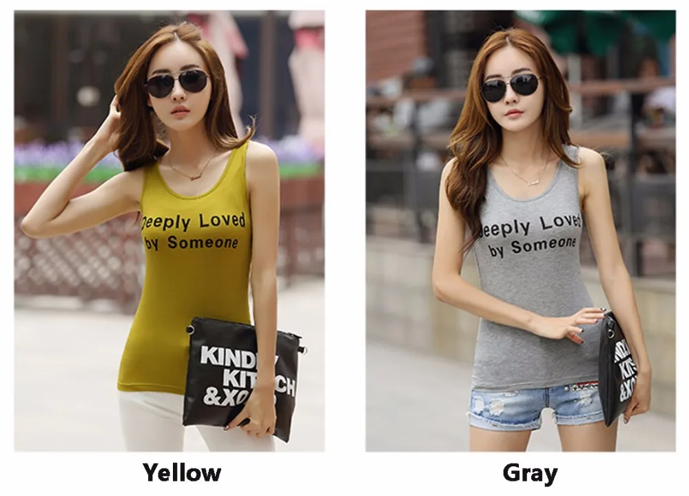 Summer Women Pure Color Letter Print Tanks Camisole Fitness T Shirt Tops 100% Cotton Singlet Plus Size Basic Tank Top WWQ169722