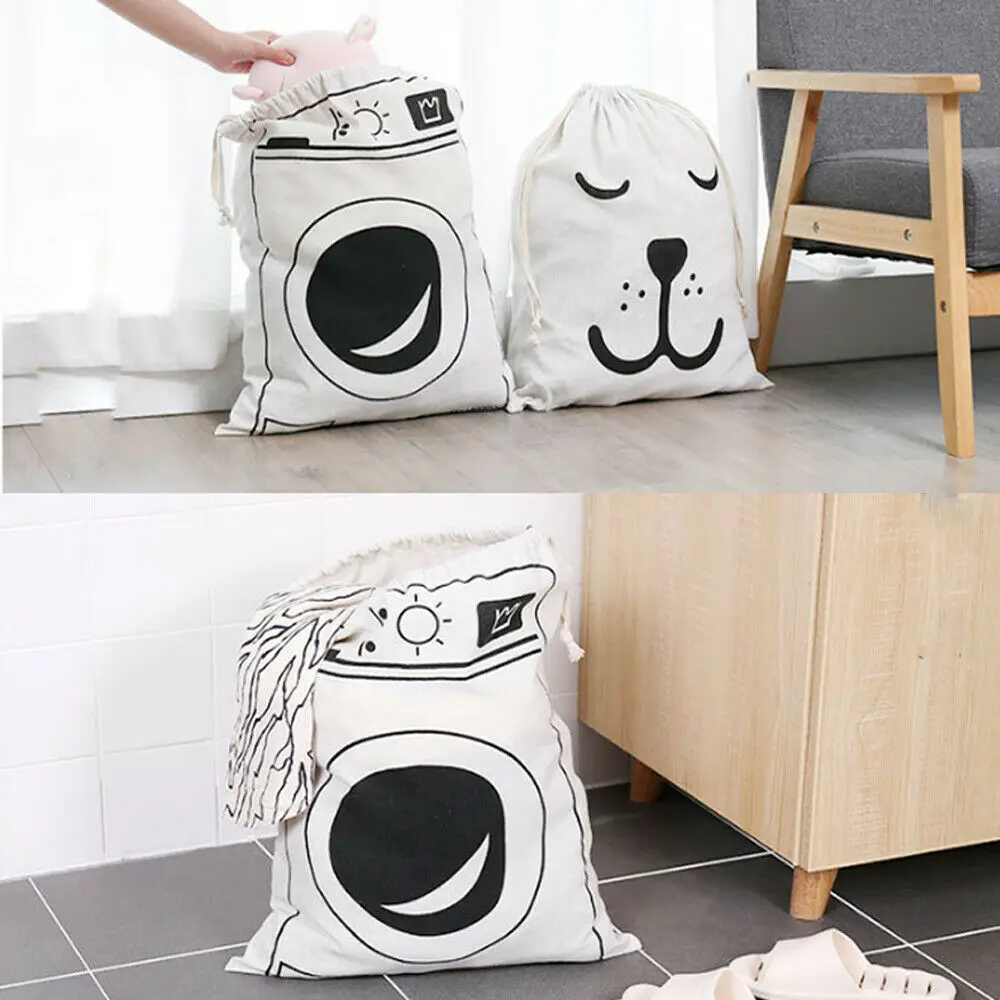 

Cotton Linen Baby Toys Storage Canvas Bags Bear Laundry Hanging Drawstring Washing Bag