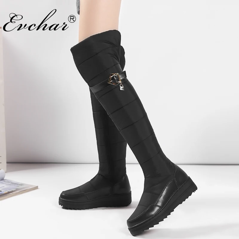 

EVCHAR Russia winter keep warm women over the knee boots genuine leather down fur ladies fashion thigh snow shoes big size 35-44