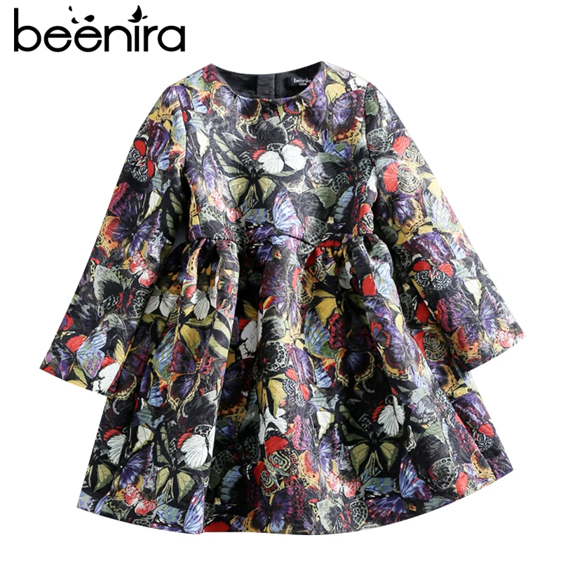 

2017 Beenira European and American Style Children Butterfly Pattern Full-Sleeve Princess Dress Kids Autumn Clothes Girls Dresses