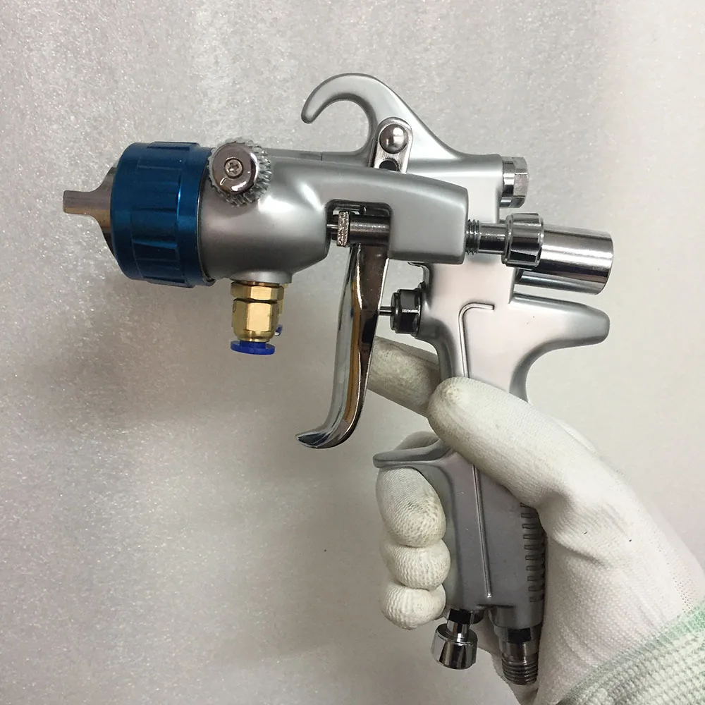 

SAT1189 high quality pressure feeding type spray gun silver mirror chrome paint gun double nozzle 1.3 stainless steel car paint