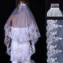 Красивые свадебные 2 слоя кружево с блестками Край Вуаль элегантные свадебные аксессуары 1,5 метра