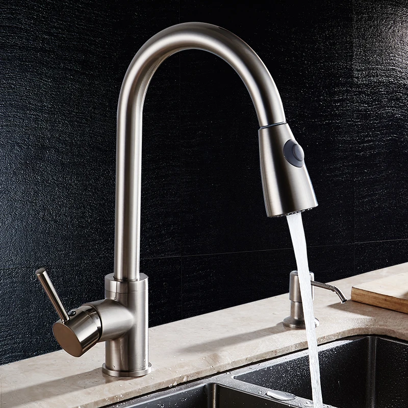 

Kitchen Faucets Pull Out Nickel Brushed Sink Mixer Tap Single Handle Arched Swivel Spout Bathroom Torneiras YD-543