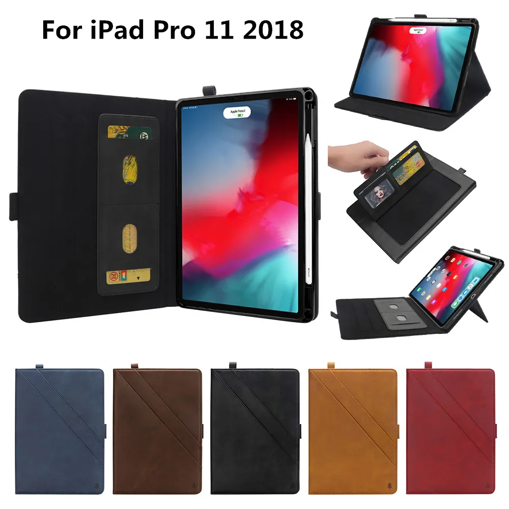 Для iPad Pro 11 чехол с держателем карандаша,(поддержка зарядки карандаша) кошелек Многофункциональные Чехлы съемный слот для карт filp