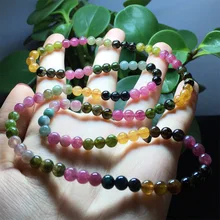 Натуральный подлинный красочные микс Турмалин Многоцветный стрейч браслет с круглыми бусинами ожерелье 3 поворотов 5,5 мм
