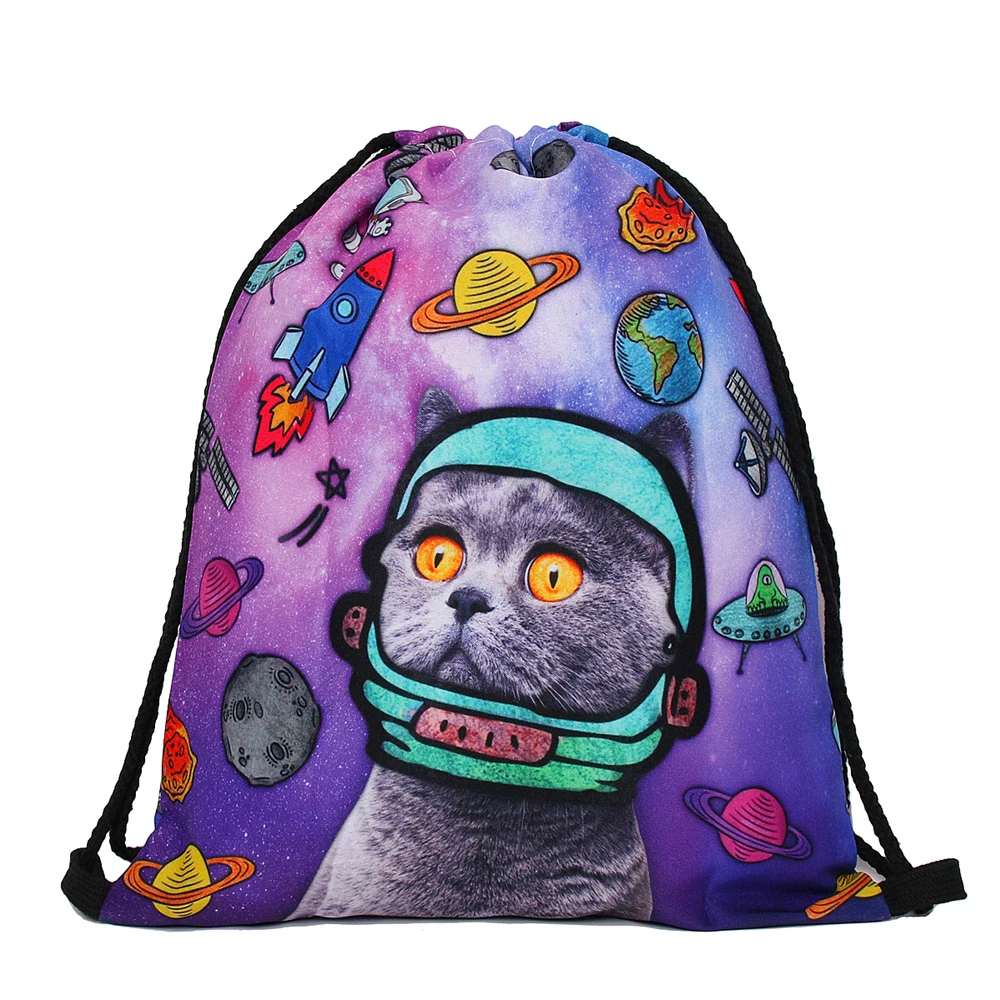 DAOXI мешки Drawstring 3D печатных Space Cat Kawaii животный принт Для женщин рюкзаки