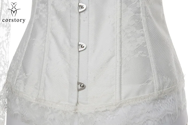 Викторианские сексуальные белые кружевные оборки с открытыми плечами и расклешенными длинными рукавами костюмы стимпанк готический Свадебный корсет и бюстье
