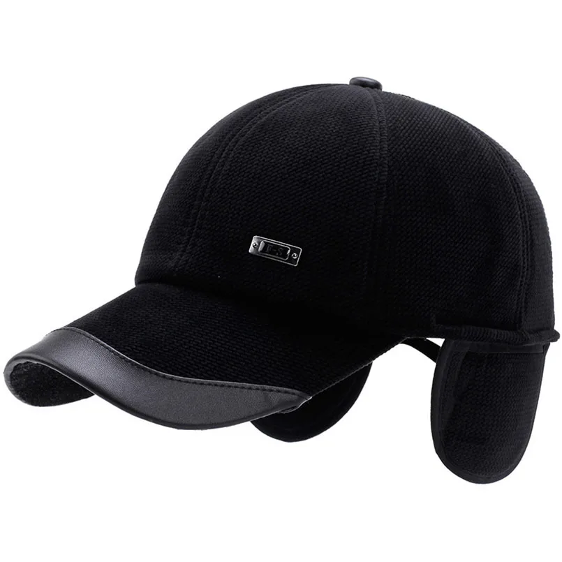 New autumn winter men's baseball cap keep warm corduroy male hat with protective ear thickening polar fleece lining snapback hat