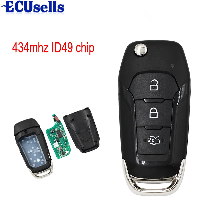

Folding Remote Key 3 Button 434MHz for Ford Escort New Mondeo 2014-2017 with 49 Chip HU101 Blade