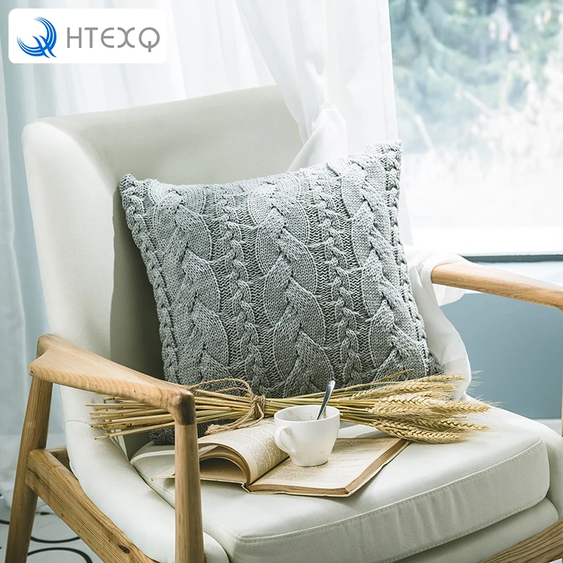 HTEXQ Tech Cotton Cushion Cove Removable Knitted Decorative Pillow Caser Cable Knitting Patterns G Warm Throw Covers | Дом и сад