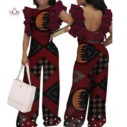 Африканский принт женский комбинезон с рюшами рукав осень сексуальный спинки комбинезон широкие брюки африканские женские комбинезоны