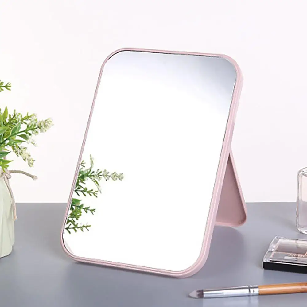 Складное зеркало для макияжа, портативное Большое Квадратное косметическое зеркало с высокой четкостью, простое в использовании, простой косметический инструмент - Цвет: pink