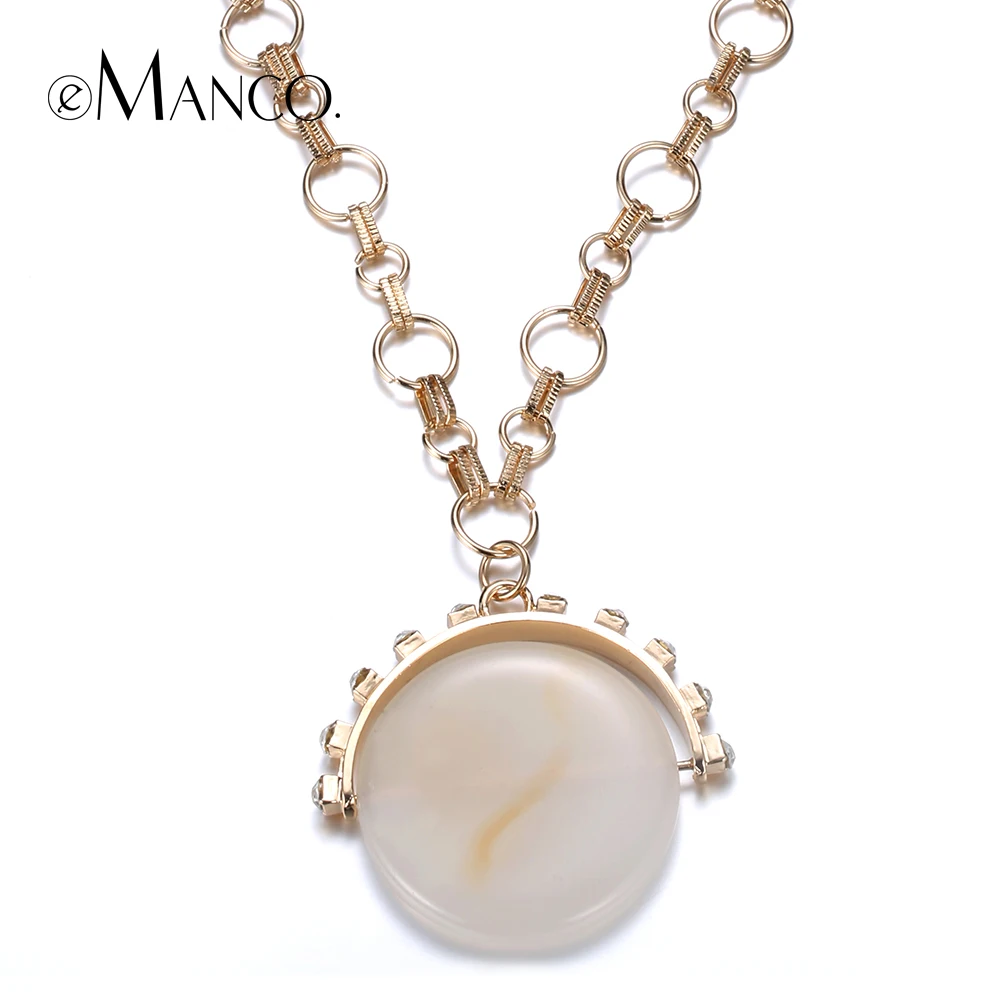 

eManco Long pendant statement necklaces for women brand zinc alloy chain stone pendants rhinestone inlaid jewelry NL11396