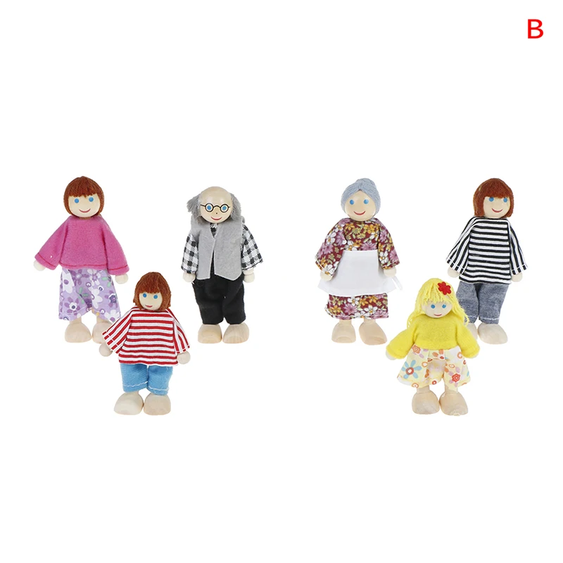 Маленький деревянный набор игрушек счастливый кукольный домик Семейные Куклы Фигурки одеты персонажи Дети играющие куклы подарок Дети ролевые игрушки - Цвет: B