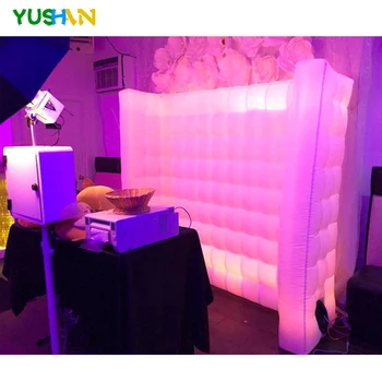 Cheap 7ft Curve White Inflatable Photo Booth Wall With 1PC LED Strip And Inner Air Blower LED Wall Photobooth Backdrop Stand For Party