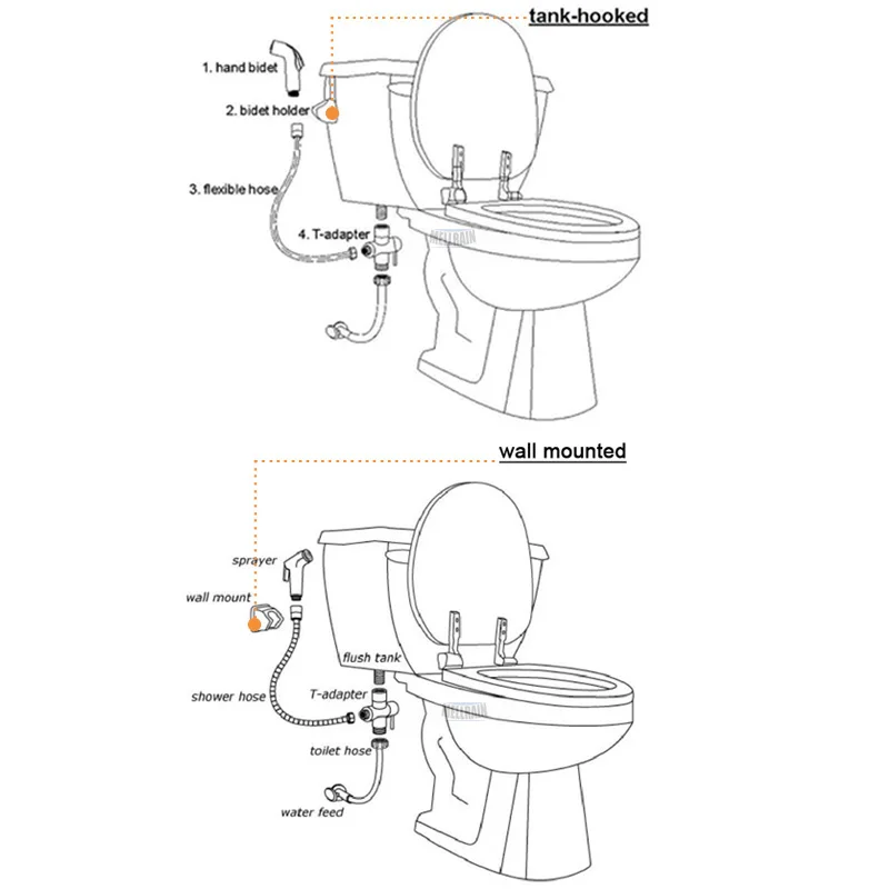 Кран для унитаза с крючками и настенным креплением, смеситель для биде из нержавеющей стали, матовый ручной распылитель для биде, ручная насадка для душа, Аксессуары в комплекте