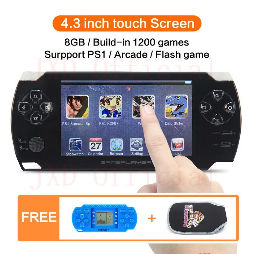 

8GB 4.3 inch touch screen Handheld Video Game Console build in 1200no-repeat game for PS1/Arcad/flash/gba/fc/gbc/smd/sfc MP3/4