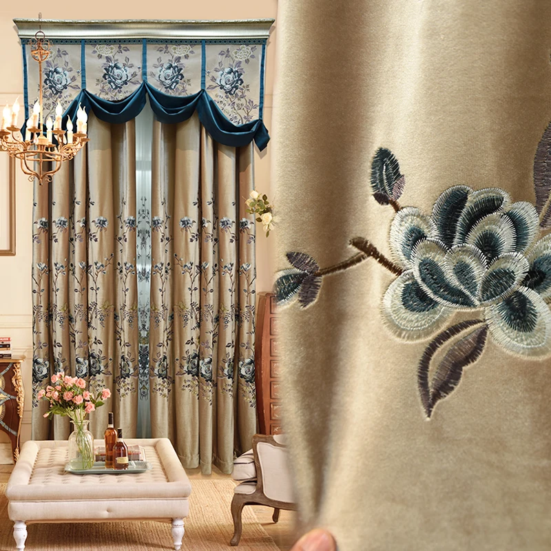 Custom curtains High grade European luxurious living room Embroidered