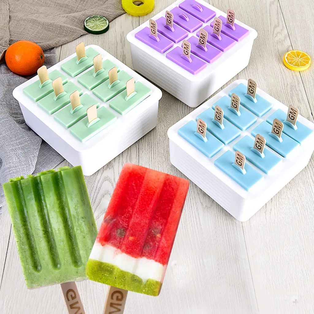 

Kitchen Frozen Ice Cream Lolly Juice Maker Mold 8 Cell Mould Popsicle Yogurt Icebox Gifts Tray Summer Drinking Tool Ice Mold DIY