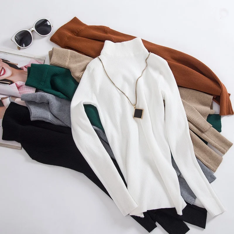 

Women long sleeve sweater knitting pullover casual turtleneck warm female tops autumn winter ladies korean red white clothes