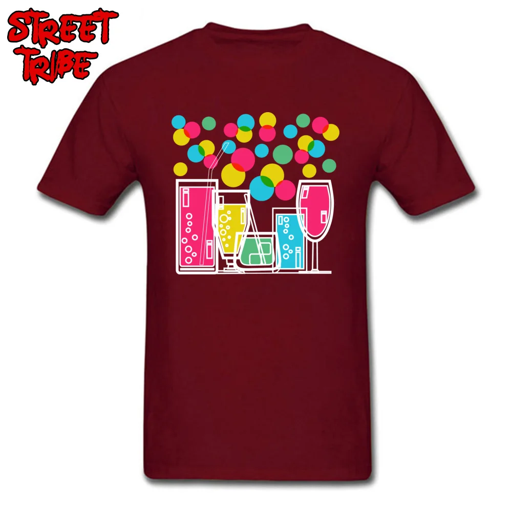 Tops T Shirt Normal Father Day Fitted Printed On Short Sleeve Pure Cotton O-Neck Men Tshirts Printed On Tops T Shirt cocktail party beer drink colorful bottle maroon