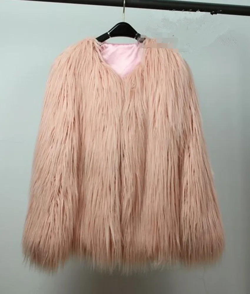 nude pink color Женская куртка из искусственного меха, пальто, 4 дюйма, длинная, ворсистая, длинный рукав, мохнатая, верхняя одежда, супер качество, Осень-зима, топы - Цвет: nude pink color