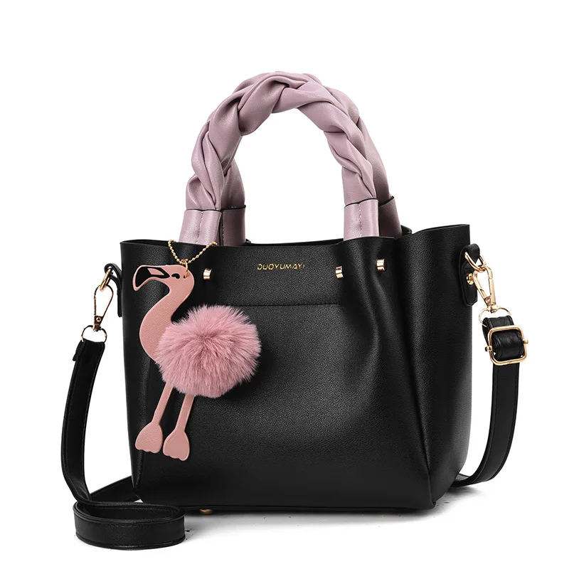 

BERAGHINI Handbag for Women Shoulder Bag PU Leather Fashion Flamingo Hairball Tote Messenger Bag Luxury Designer Bolsa Feminina