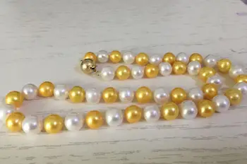 

elegant 18inch 11-12mm round white gold multicolor pearl necklace 925s