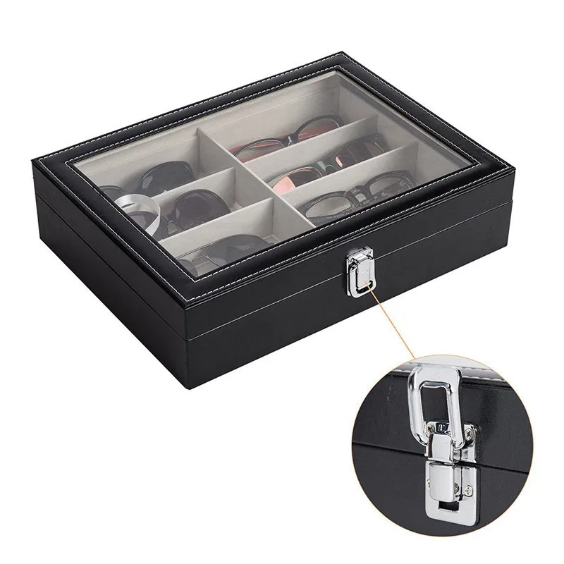 NOCM Eyeglass Sunglass Storage Box Imitation Leather Glasses Display Case Storage Organizer Collector 8 Slot