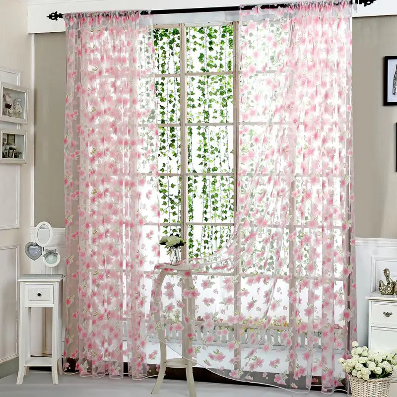 Sheer Voile Tulle Window tulle Curtains Bedroom Living Room Balcony Flowers Printed Tulip Sun-shading Translucent Curtain